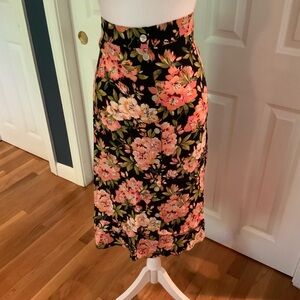 LOFT Floral Midi Skirt in Black and Pink